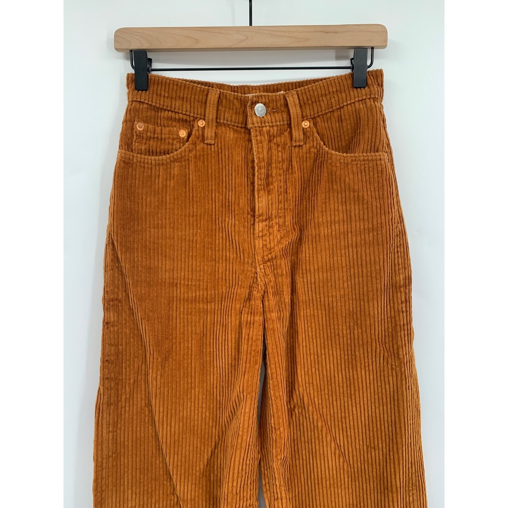 Levis Ribcage Wide Leg Corduroy Pants Women 25 Brown Orange Fall Boho - Picture 4 of 10
